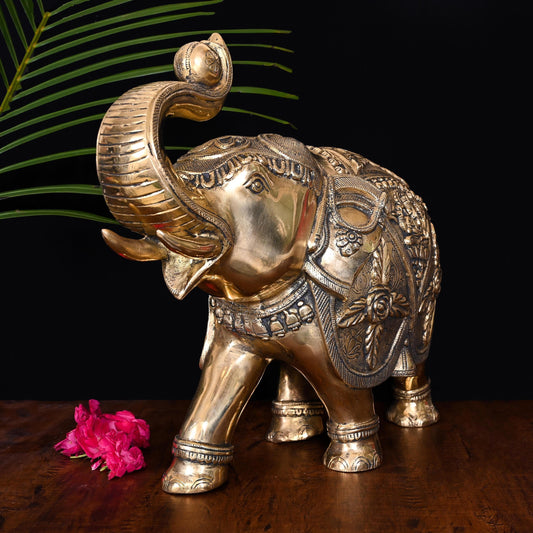 Brass Royal Elephant Statue Home Accent (15 Inch)-1