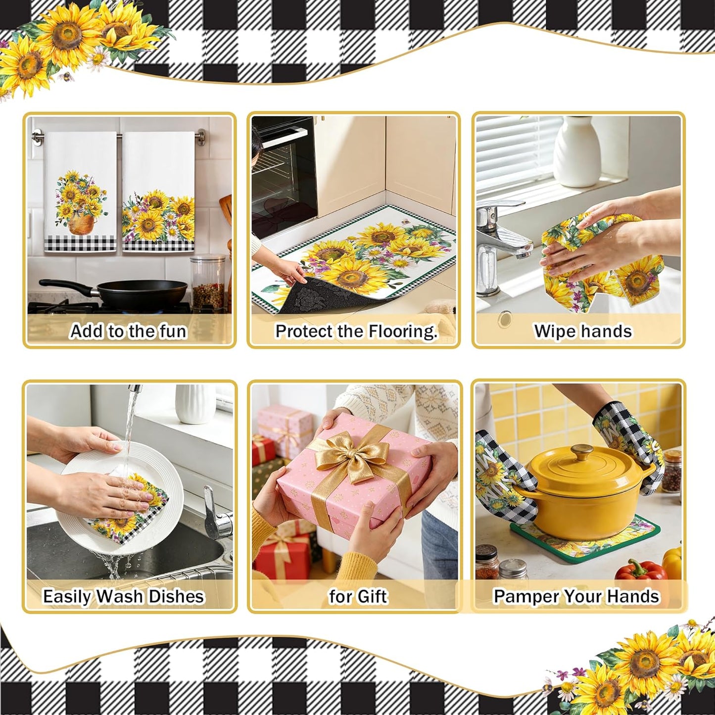 10 Pcs Sunflower Plaid Kitchen Decor and Accessories