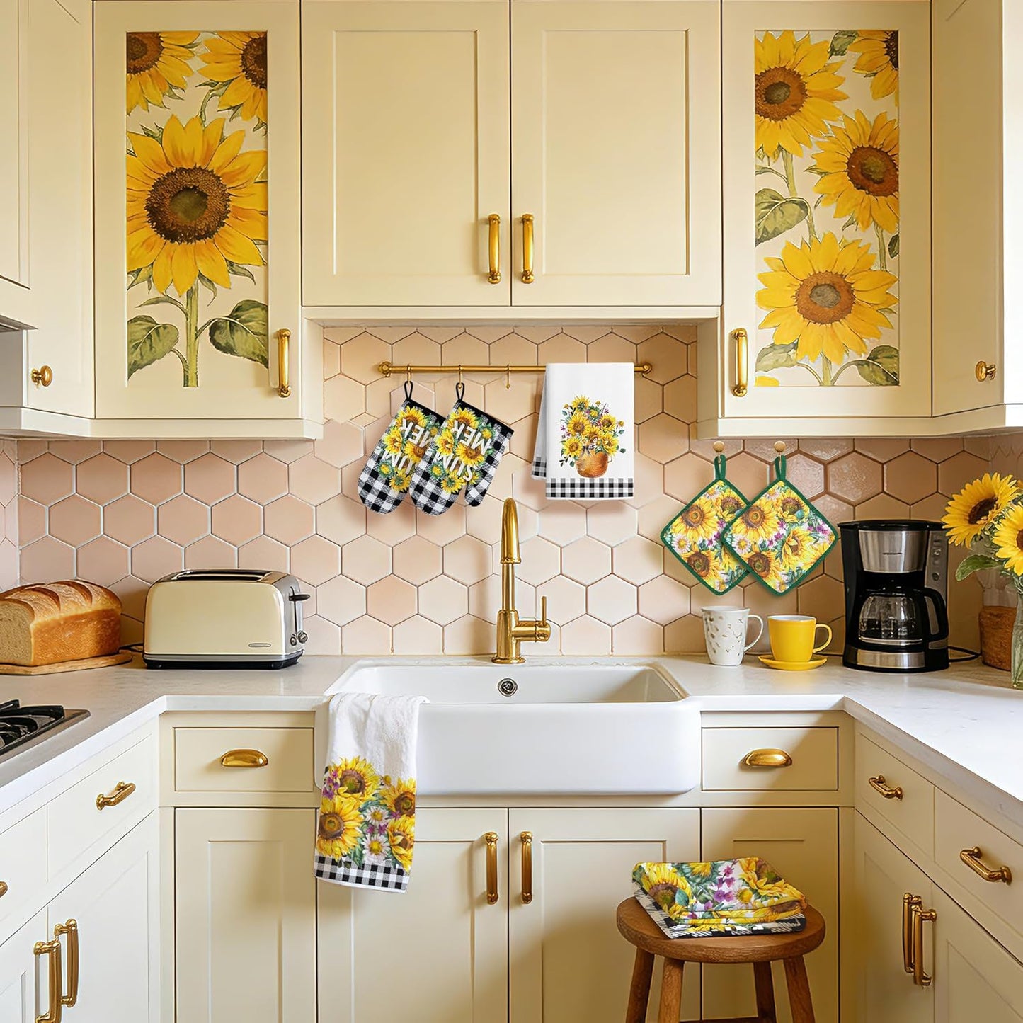 10 Pcs Sunflower Plaid Kitchen Decor and Accessories