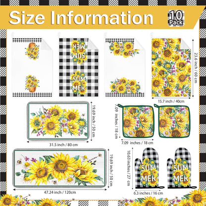 10 Pcs Sunflower Plaid Kitchen Decor and Accessories