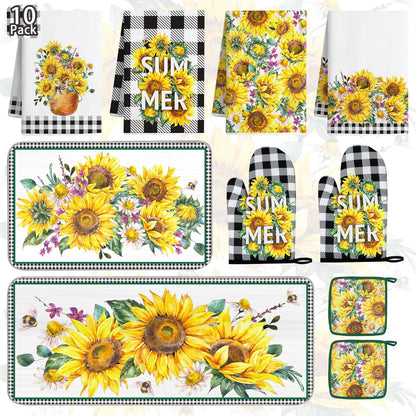 10 Pcs Sunflower Plaid Kitchen Decor and Accessories