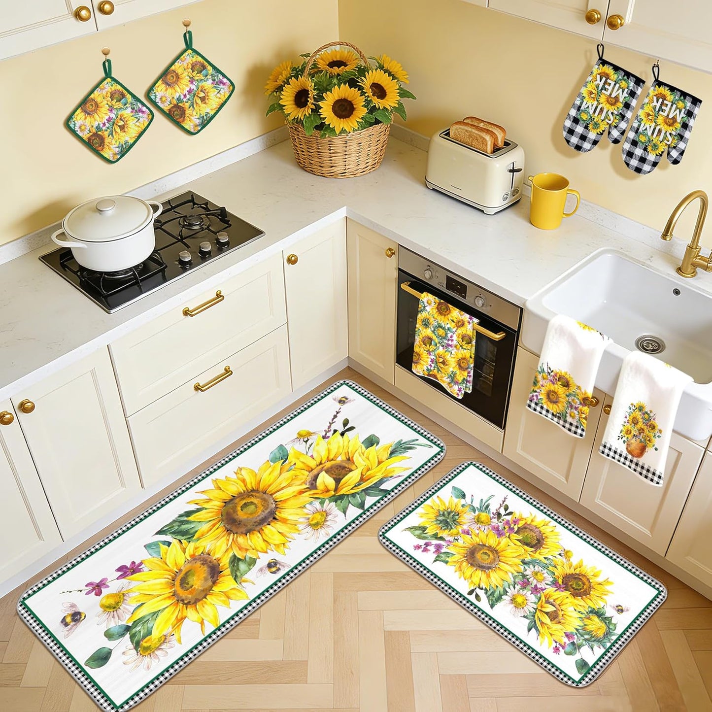 10 Pcs Sunflower Plaid Kitchen Decor and Accessories