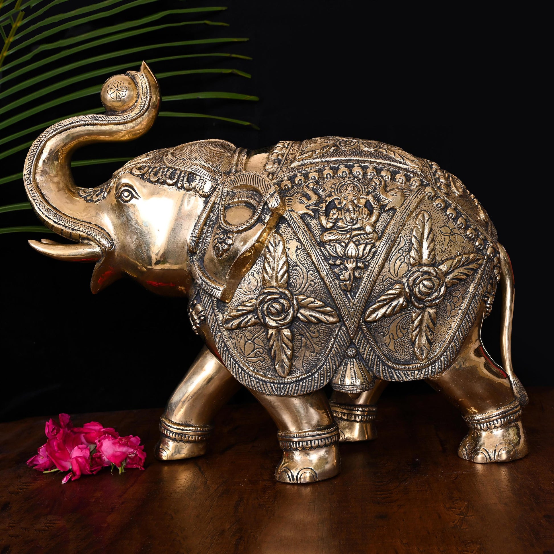 Brass Royal Elephant Statue Home Accent (15 Inch)-0