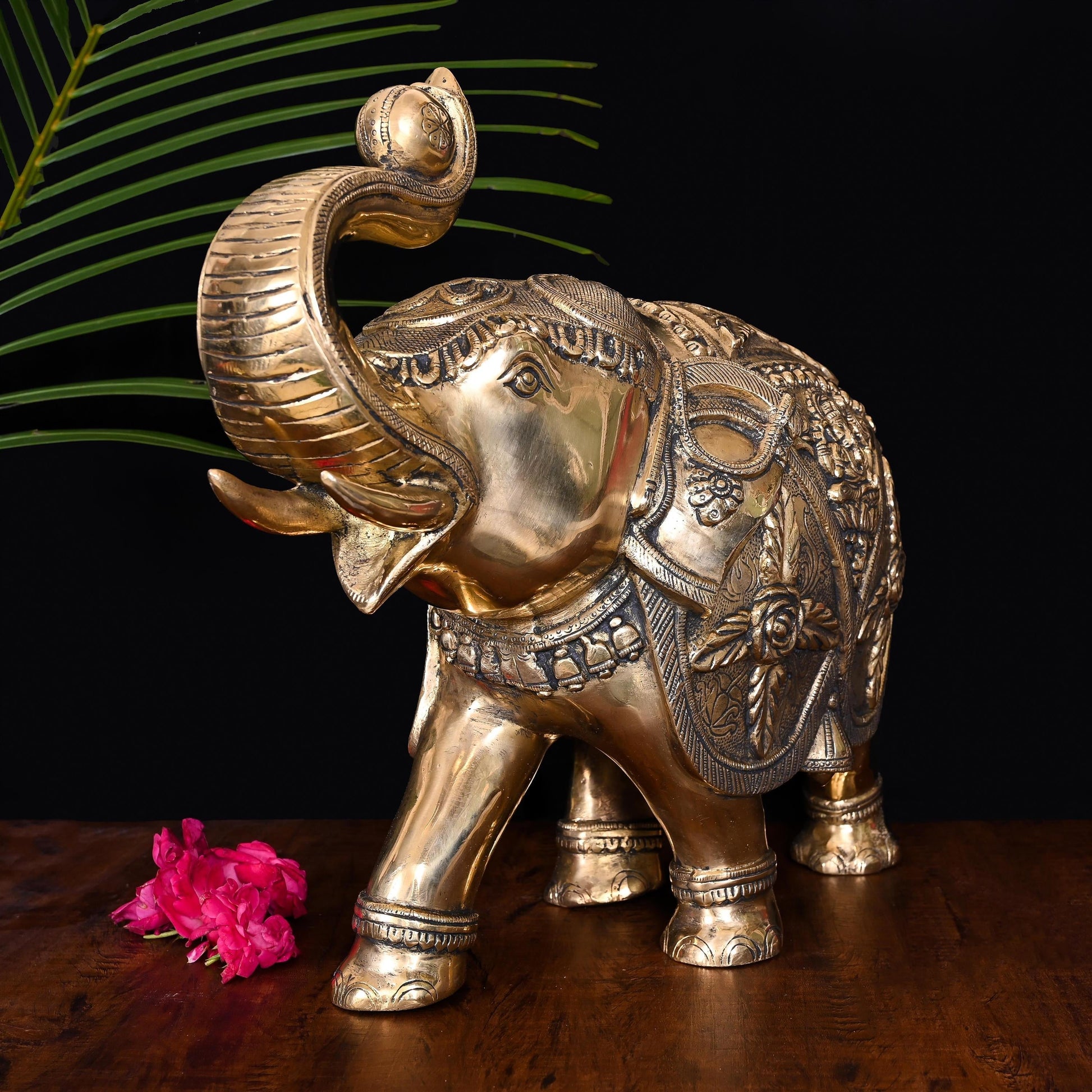 Brass Royal Elephant Statue Home Accent (15 Inch)-1