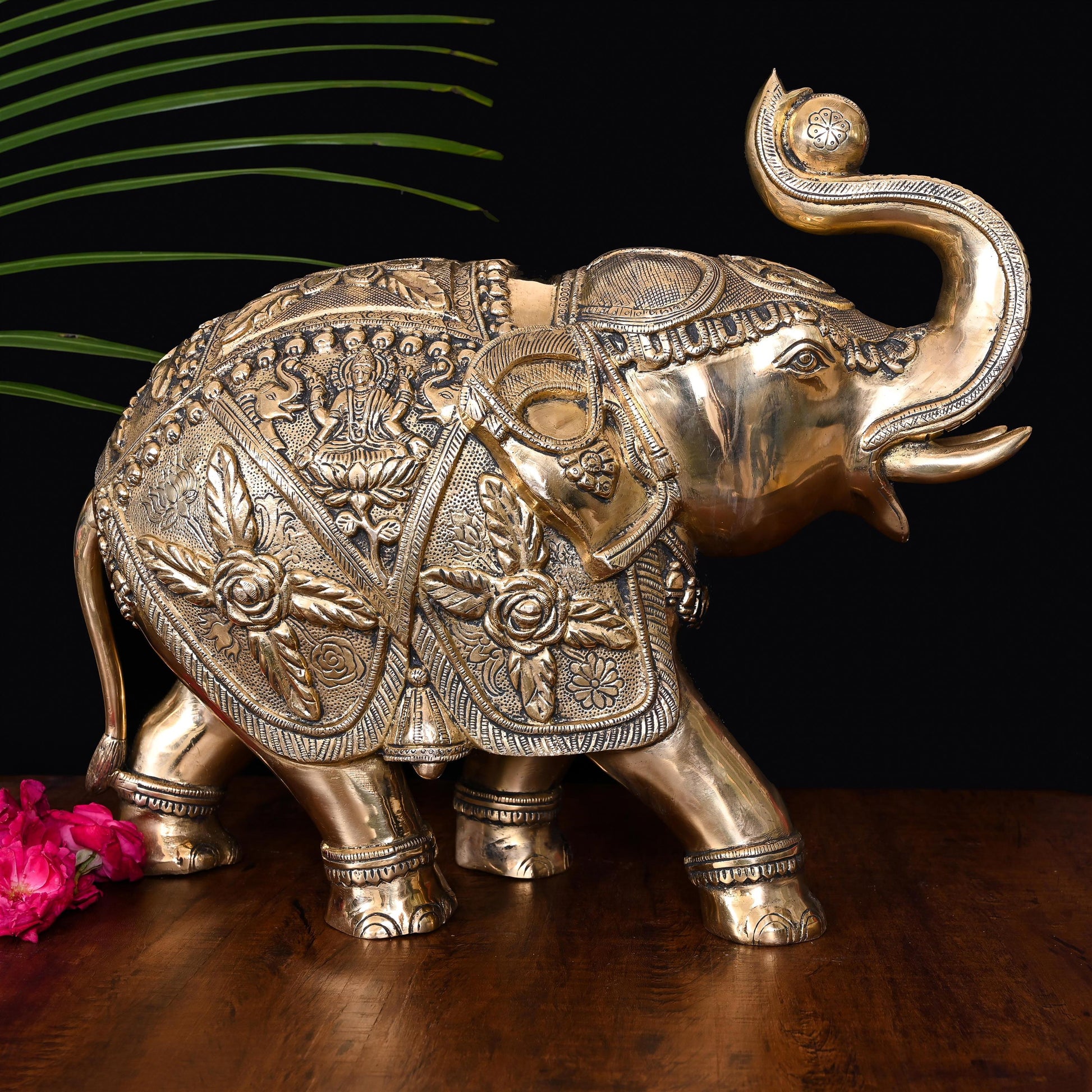 Brass Royal Elephant Statue Home Accent (15 Inch)-2