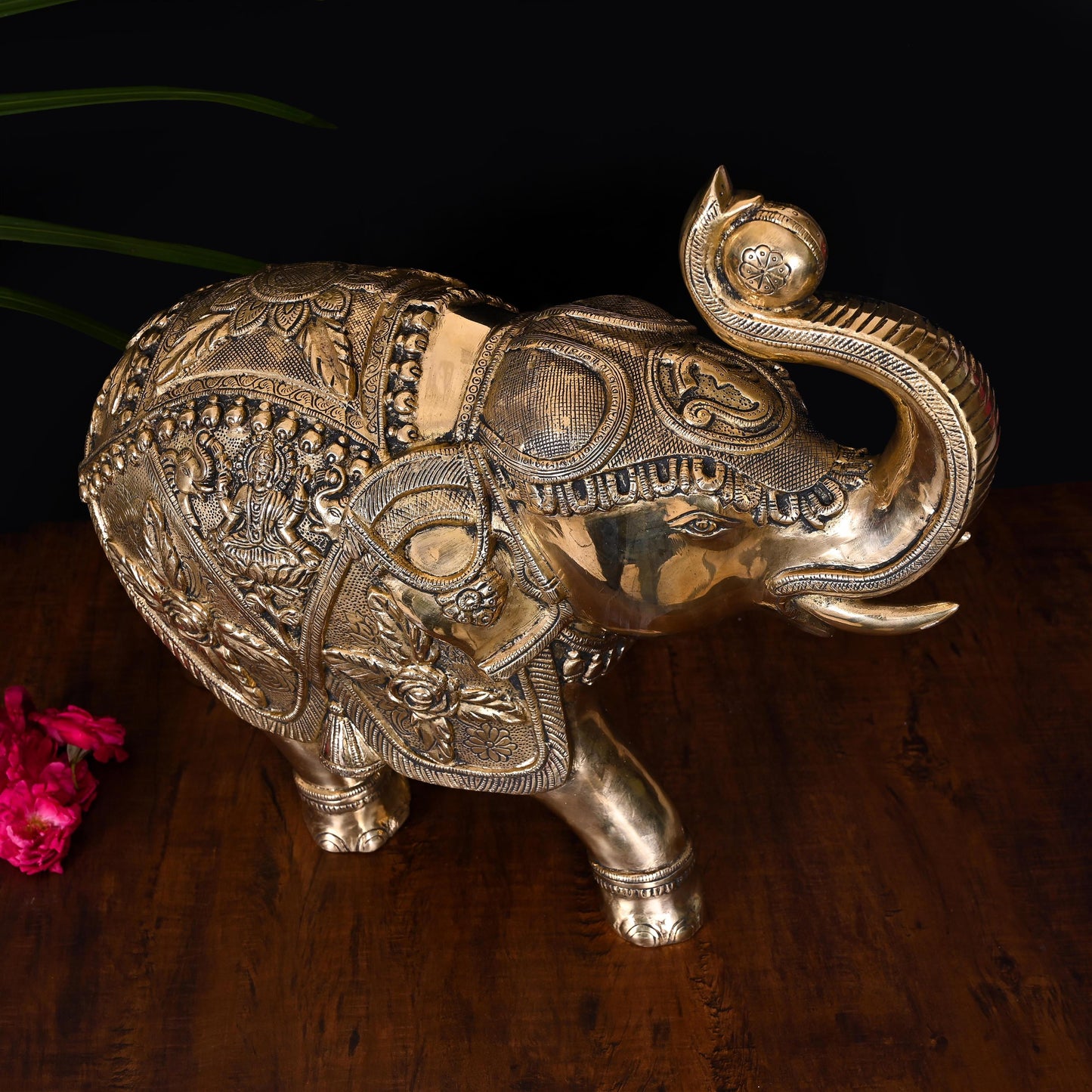 Brass Royal Elephant Statue Home Accent (15 Inch)-3