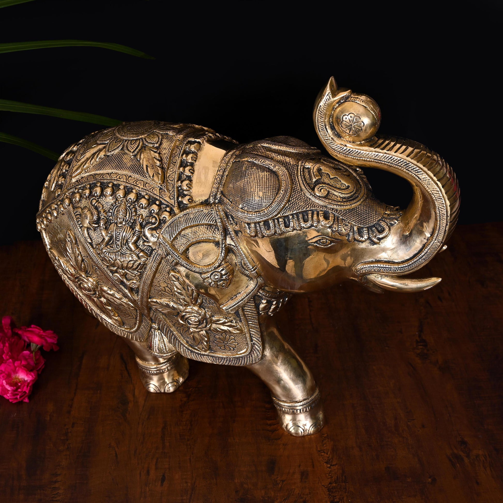 Brass Royal Elephant Statue Home Accent (15 Inch)-3