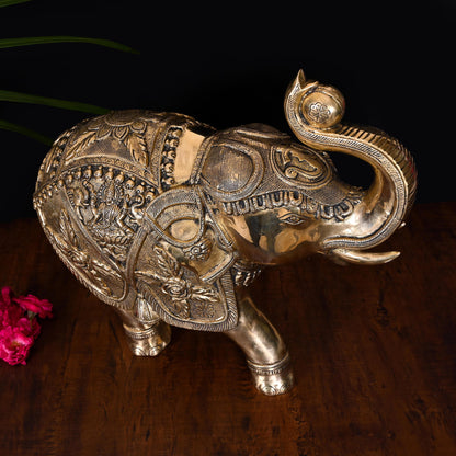 Brass Royal Elephant Statue Home Accent (15 Inch)-3