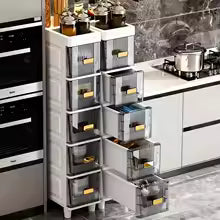 5-layer plastic high narrow storage cabinet with movable wheels