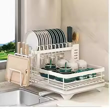 Double-tier extendable dish drainer