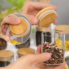 12Pcs Glass Spice Jars with Bamboo Lid