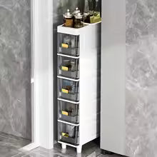 5-layer plastic high narrow storage cabinet with movable wheels