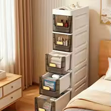 5-layer plastic high narrow storage cabinet with movable wheels