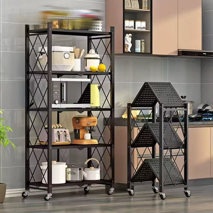 Heavy-Duty Iron Storage Shelf with Rolling Shelves