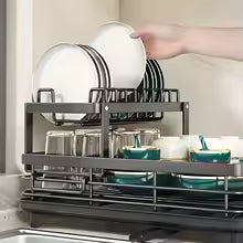 Double-tier extendable dish drainer