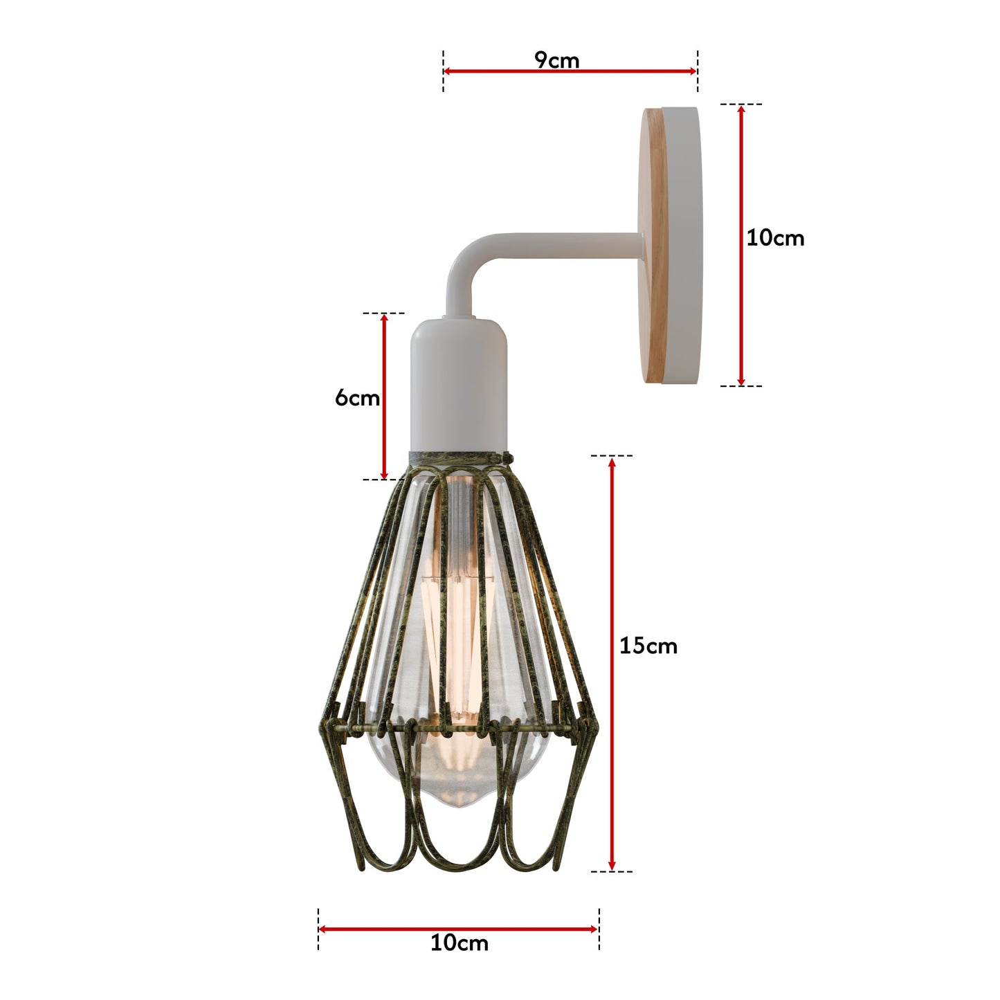 Caged Wall Sconce Lamp Lighting White Wooden Metal E27 Lamp ~6093