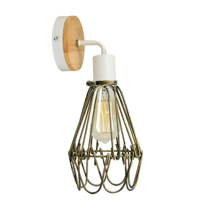 Caged Wall Sconce Lamp Lighting White Wooden Metal E27 Lamp ~6093