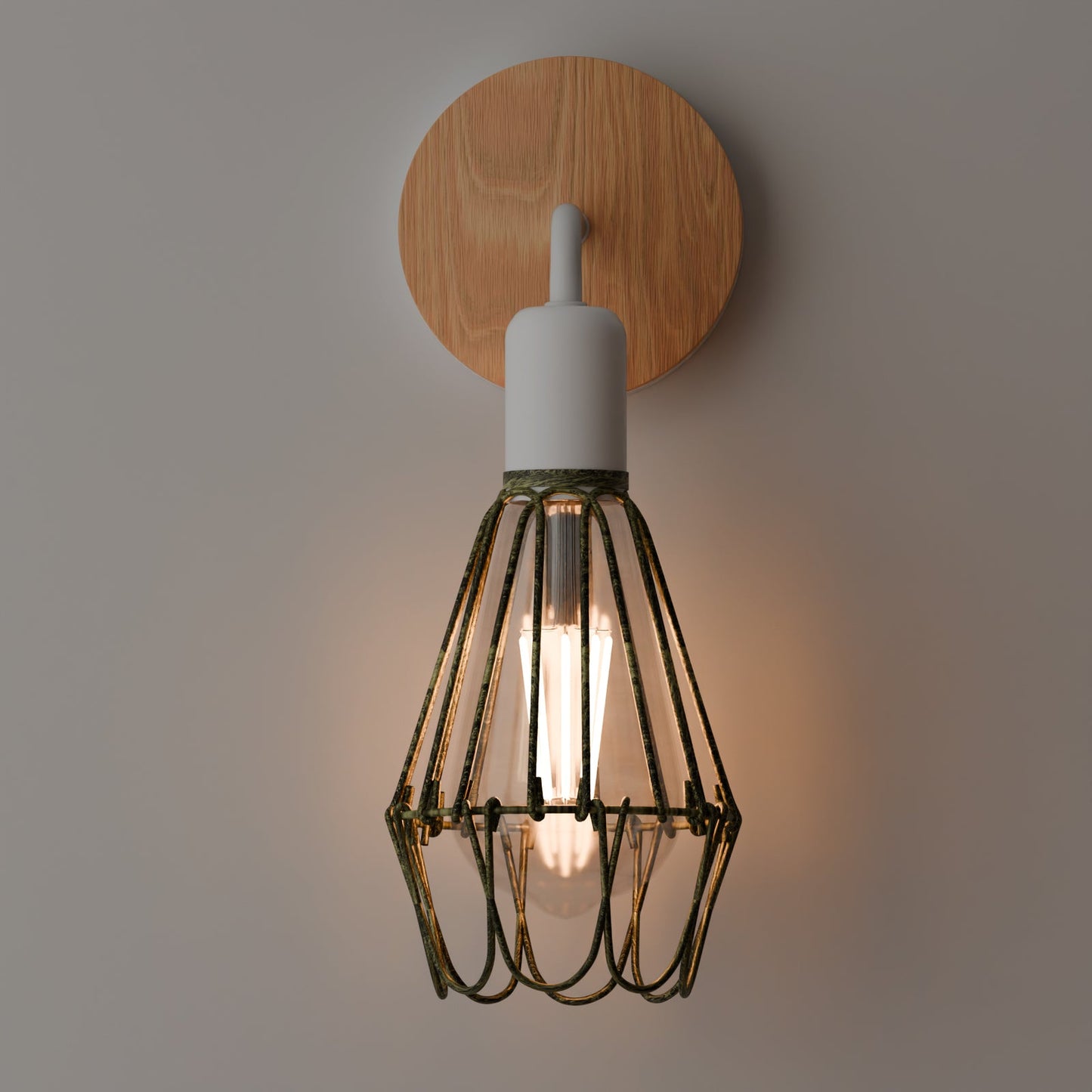 Caged Wall Sconce Lamp Lighting White Wooden Metal E27 Lamp ~6093