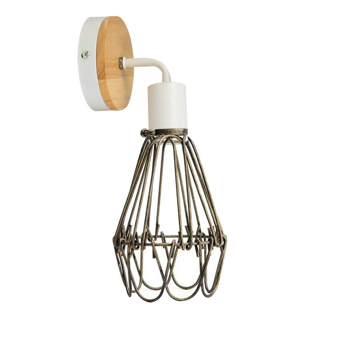Caged Wall Sconce Lamp Lighting White Wooden Metal E27 Lamp ~6093